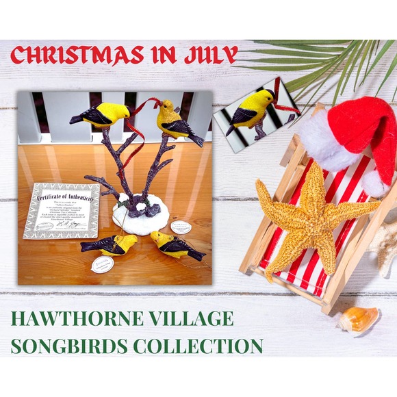 Hawthorne Village Backyard Splendor Songbirds Christmas Tree Yellow Finches - Picture 1 of 10